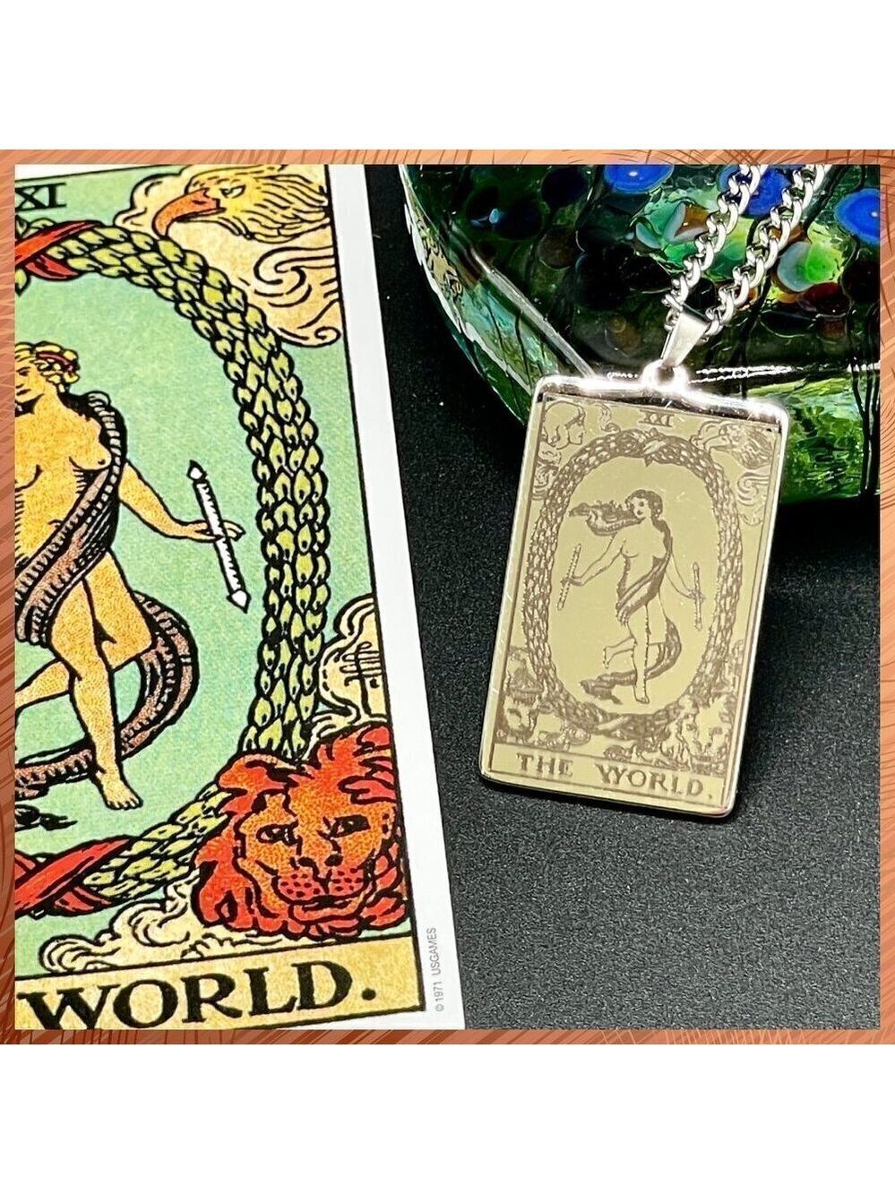 The World Stainless Steel Tarot Pendant and Necklace #860